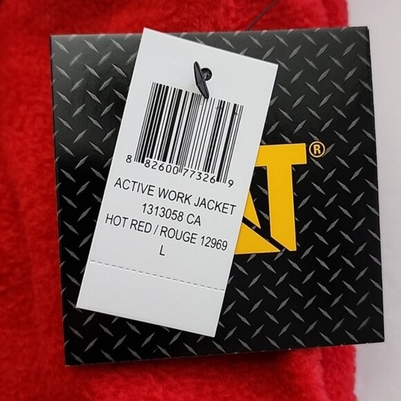 CAT Men's Red Fleece Hooded Button Up Jacket Quilted Insulated Lining Size Large - Picture 11 of 16